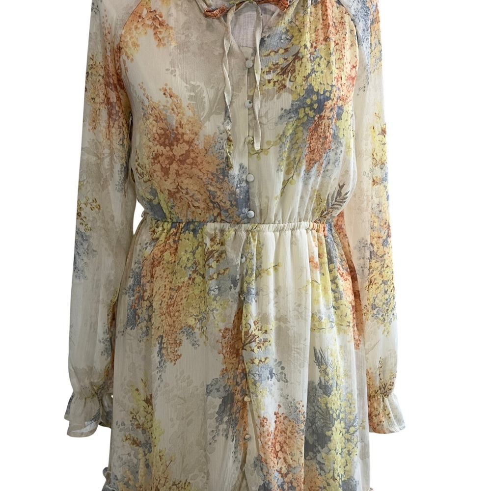 Romantic Feminine Boho INDIGO ROSE Floral Dress Size M Ruffle Cottage Flowy Knee - Picture 5 of 16